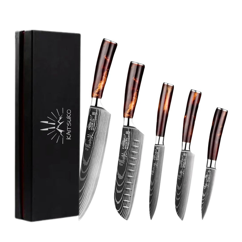 Set of 5 knives, Japanese style – Collection Chef Tanaka Land of fire.