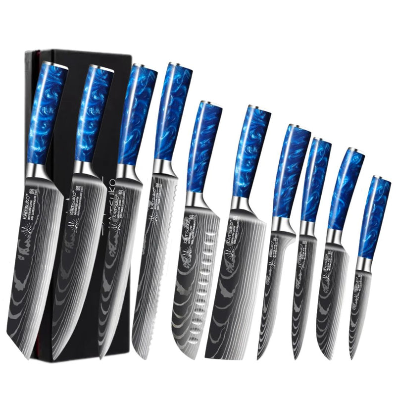 Set of 10 kitchen knives Blue Ocean resin handle steel blade 7cr17