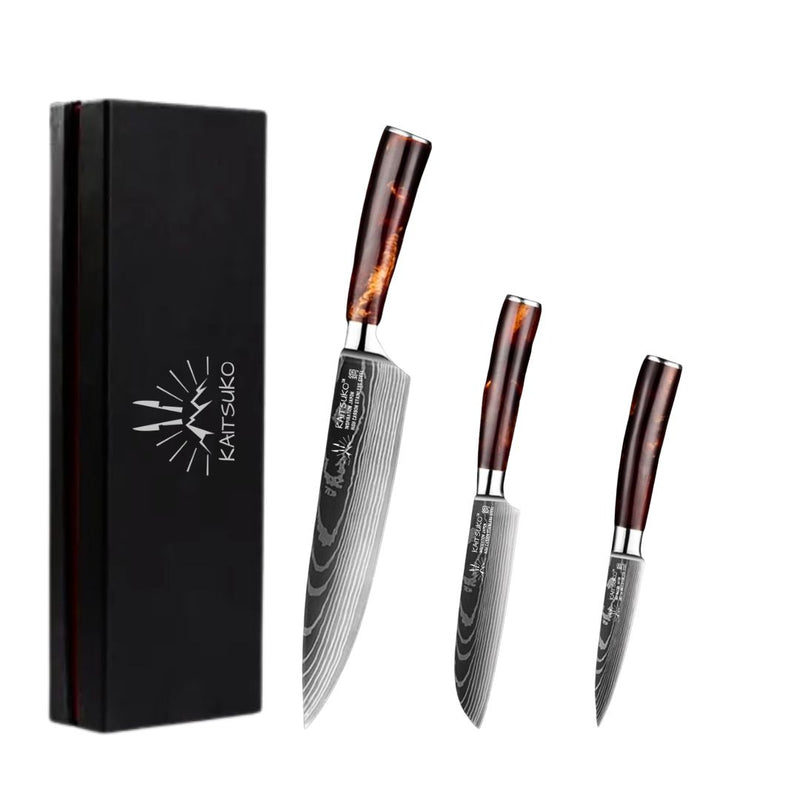 Set of 3 knives, Japanese style – Collection Chef Tanaka Land of fire